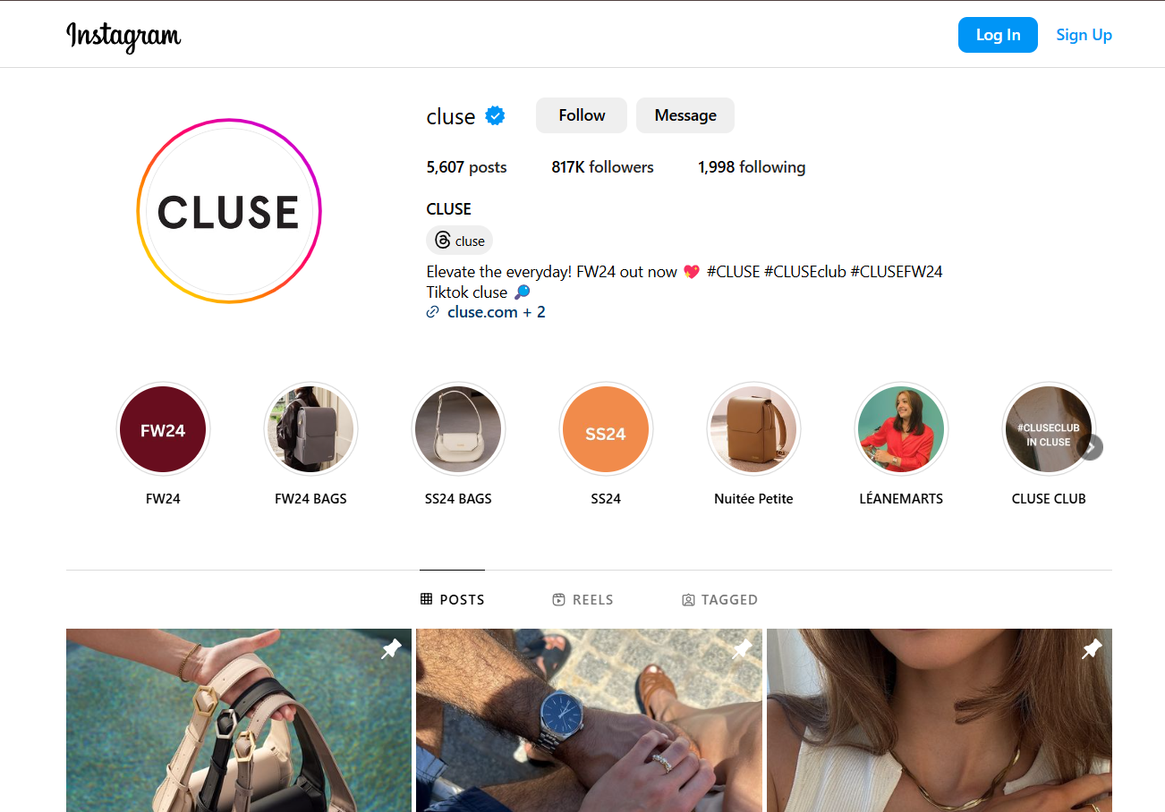 Cluse's instagram page