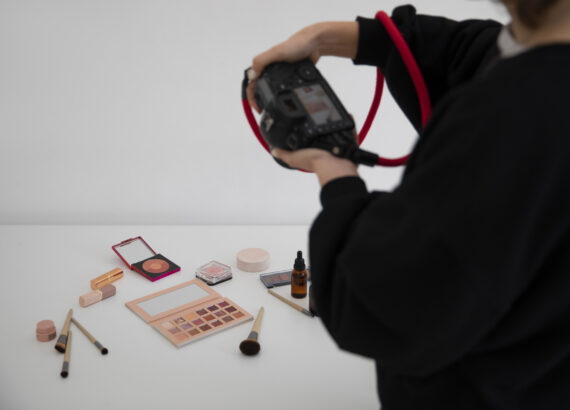 Photographer taking flat lay photos