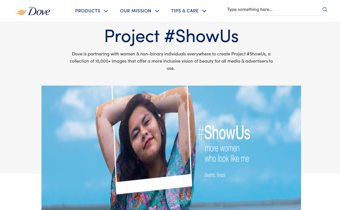 Dove's Project #ShowUs landing page 