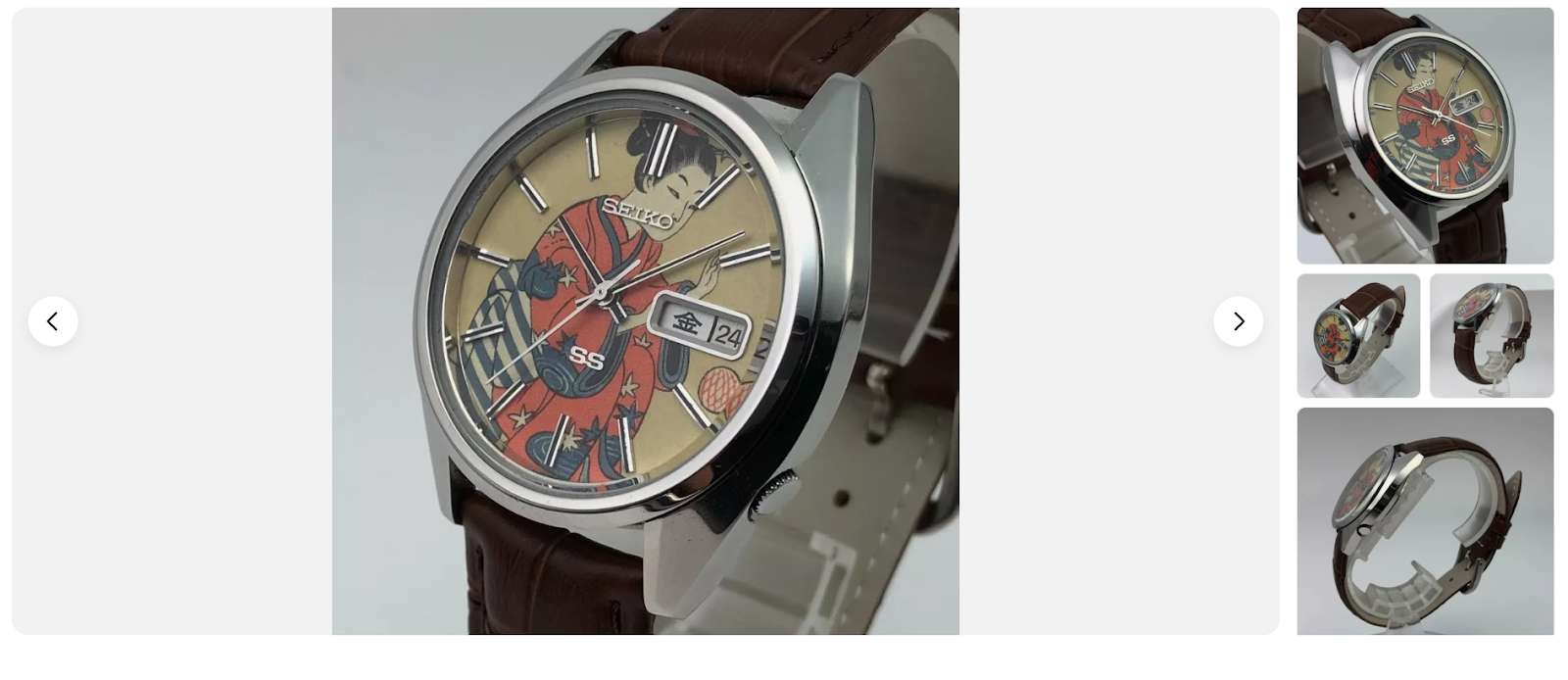 The eBay listing shows the watch from different angles