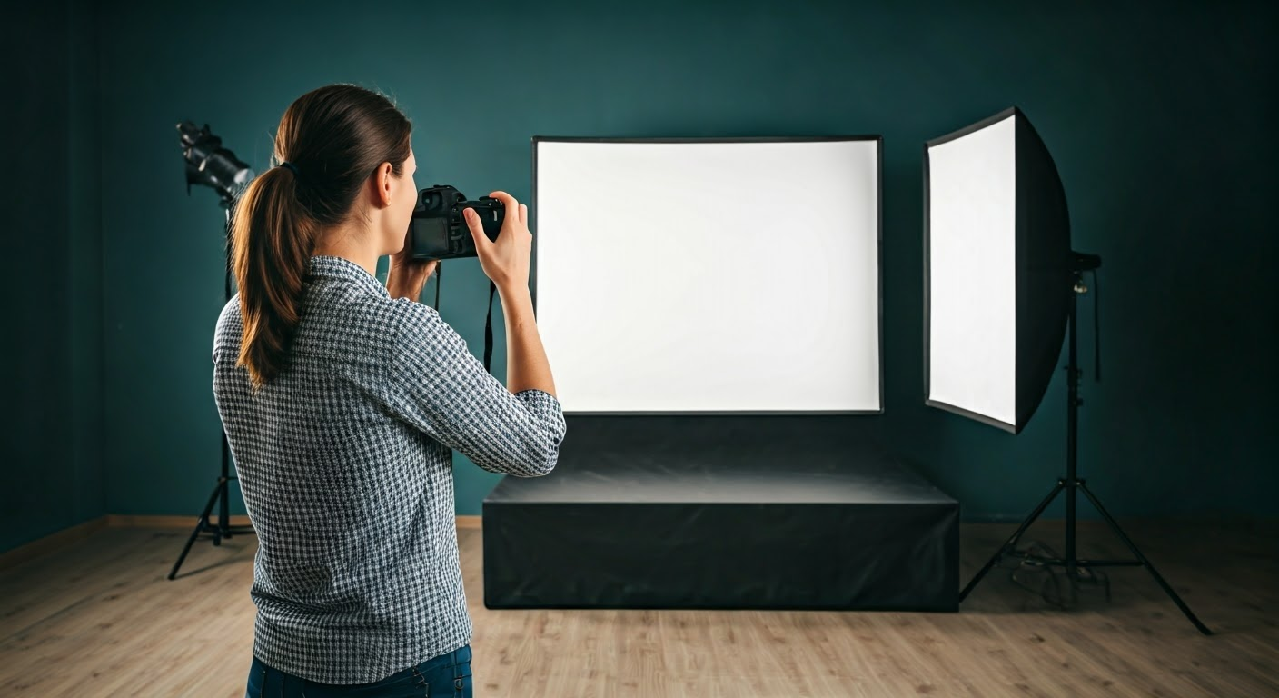 Photographer selecting product backgrounds