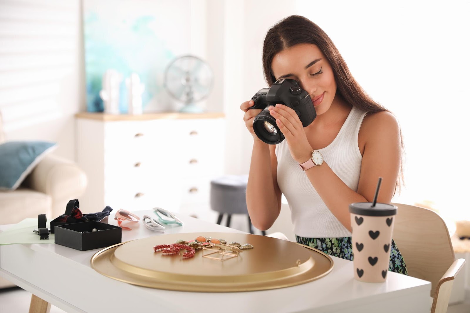 Photographer capturing earrings