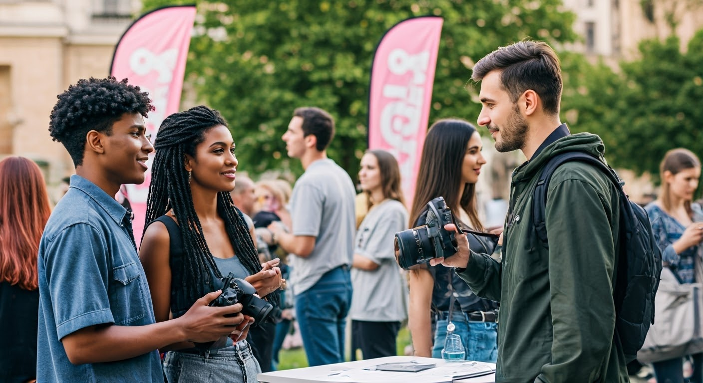 Photographer networking at outdoor event