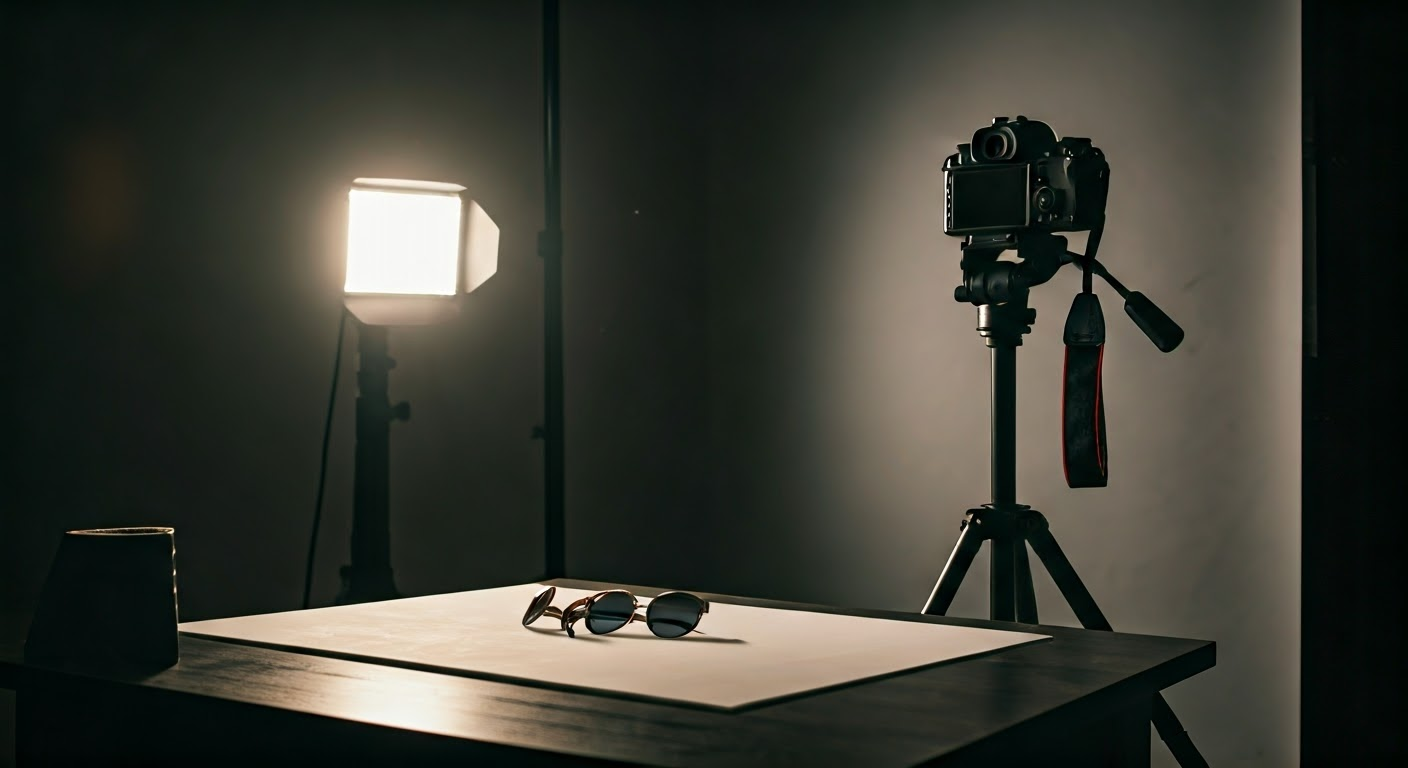 Photographer setting up sunglasses shoot