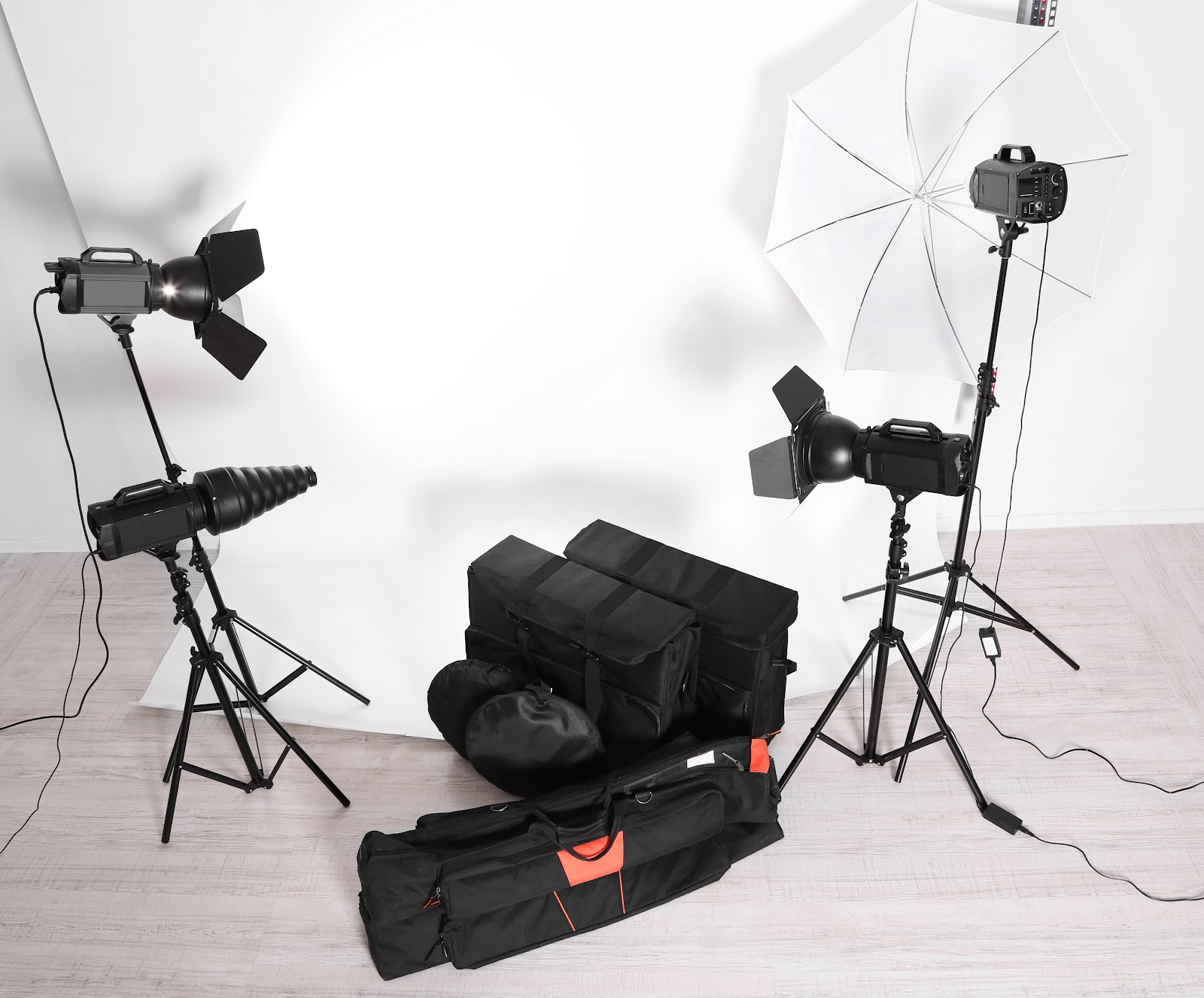  Photography studio lighting setup with softboxes