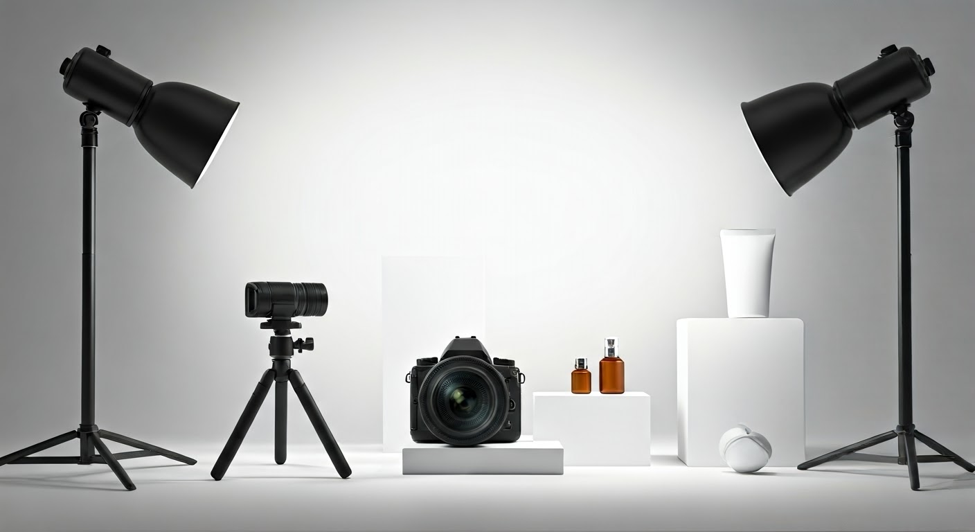 Product photography setup with camera