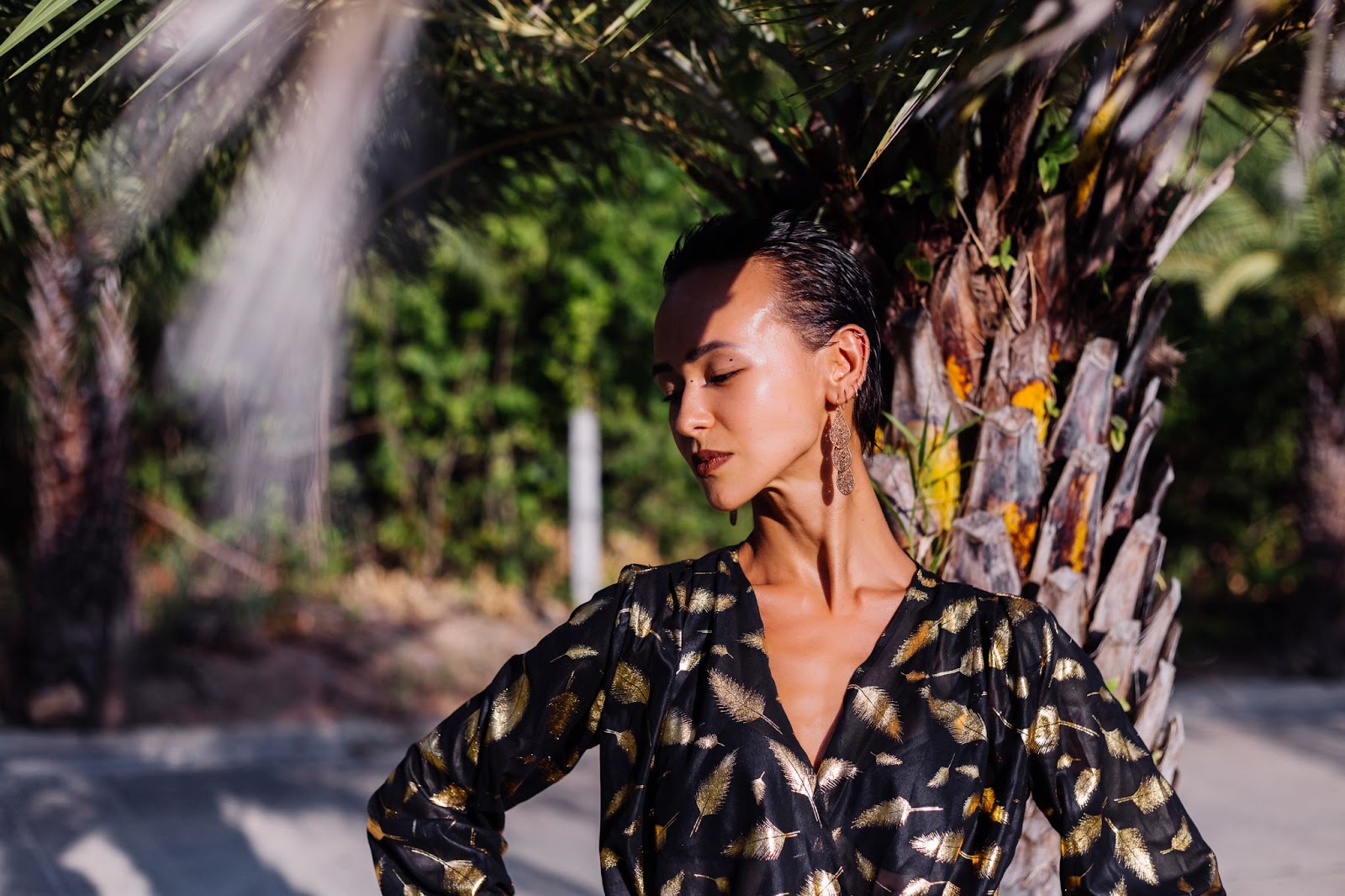 A model striking a pose in the bright sunlight