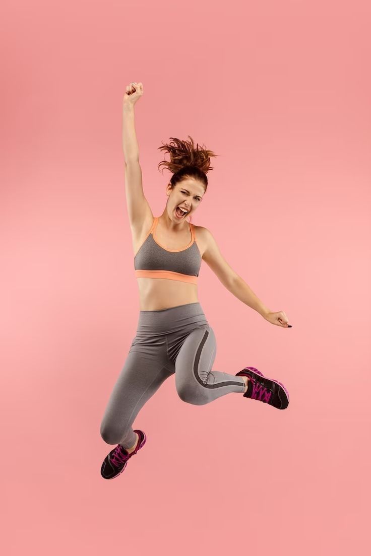 Model jumping with joy 