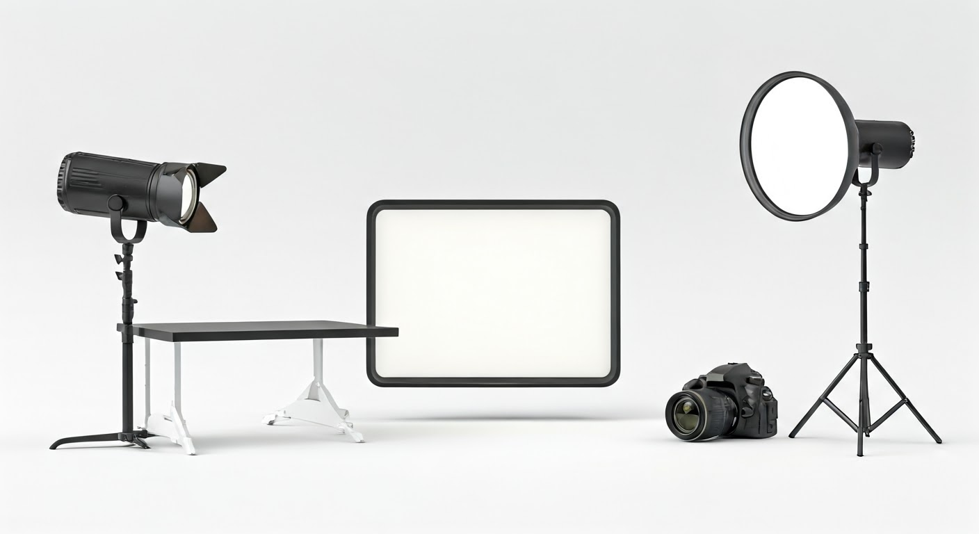 Essential photography equipment display