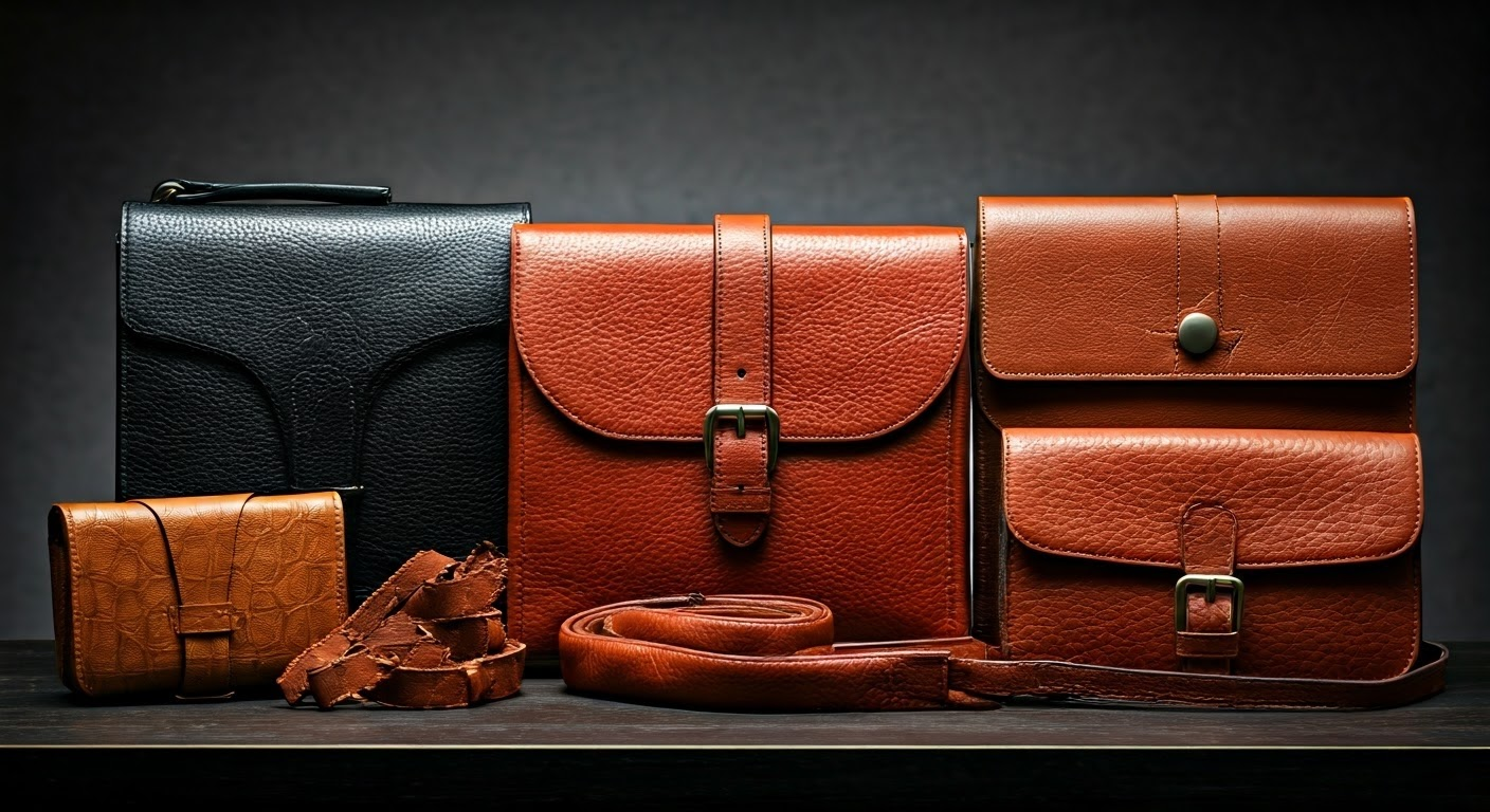 Display of leather products in studio