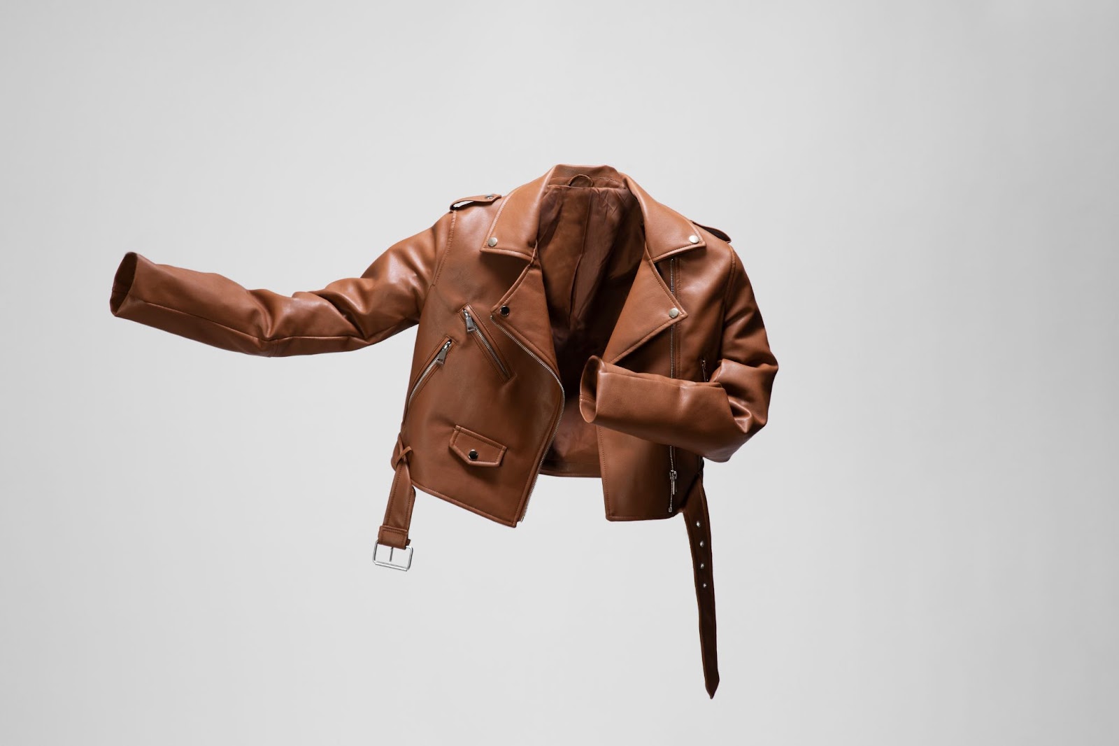 Leather jacket on an invisible mannequin