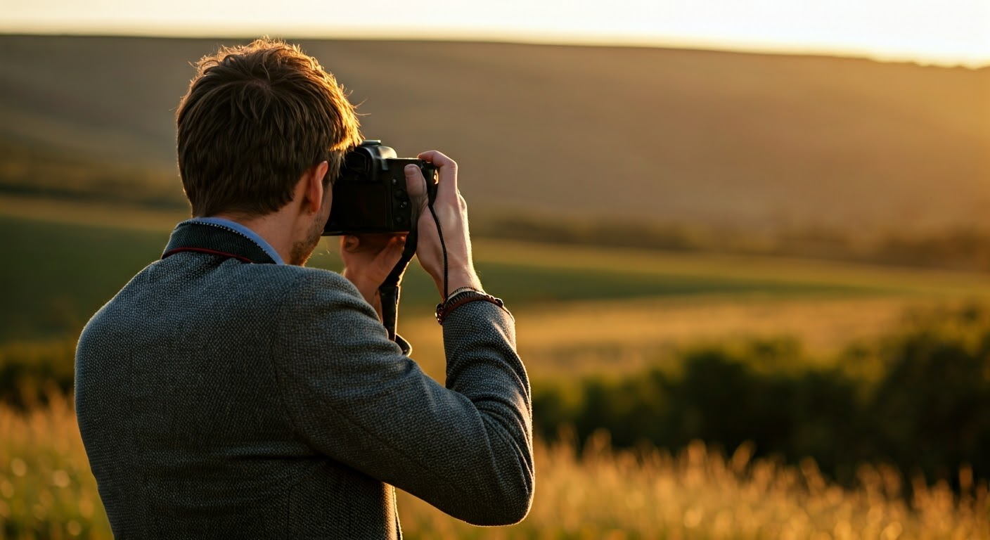 Photographer capturing model outdoors