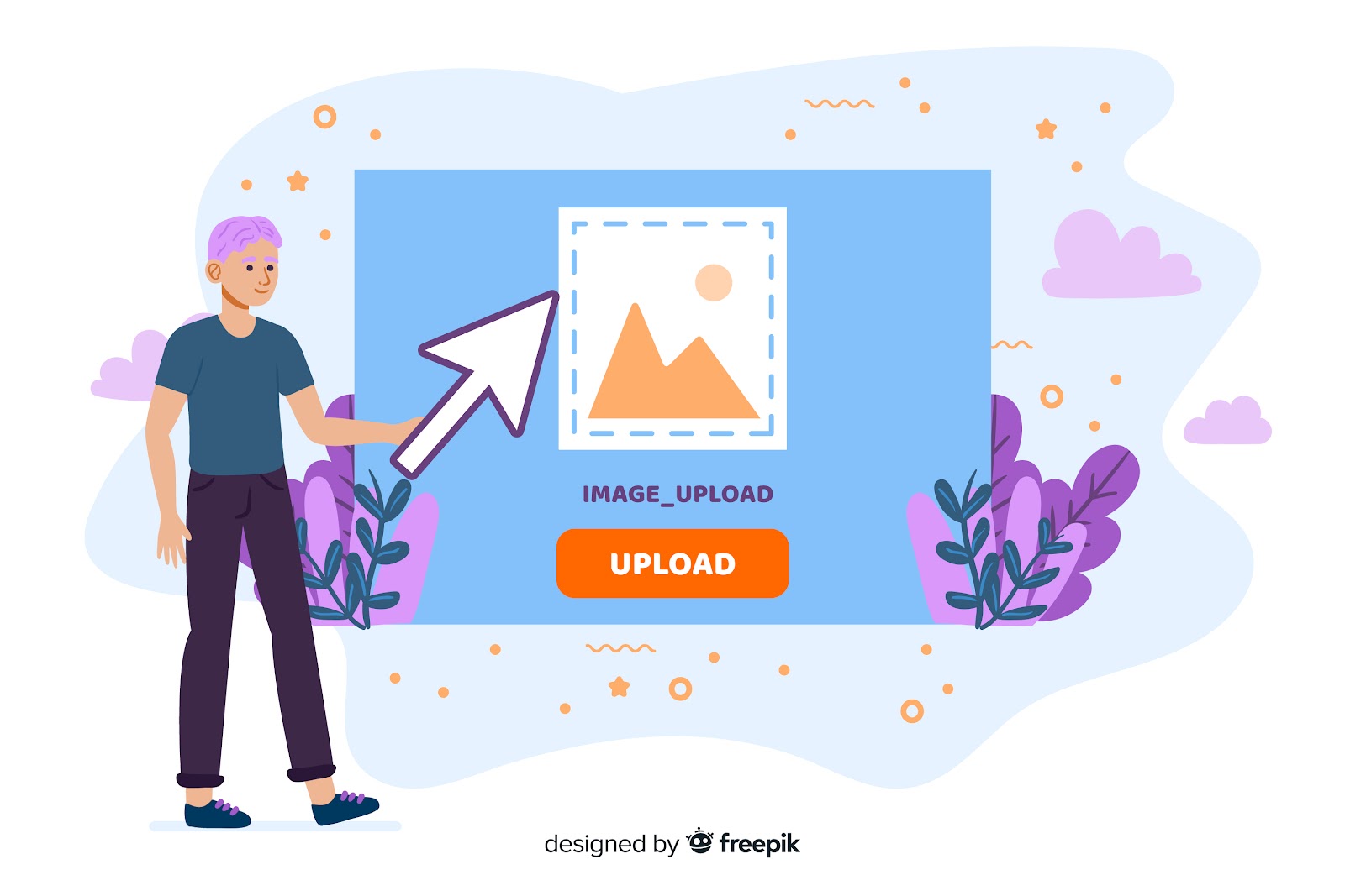 Illustration of man with an image upload icon