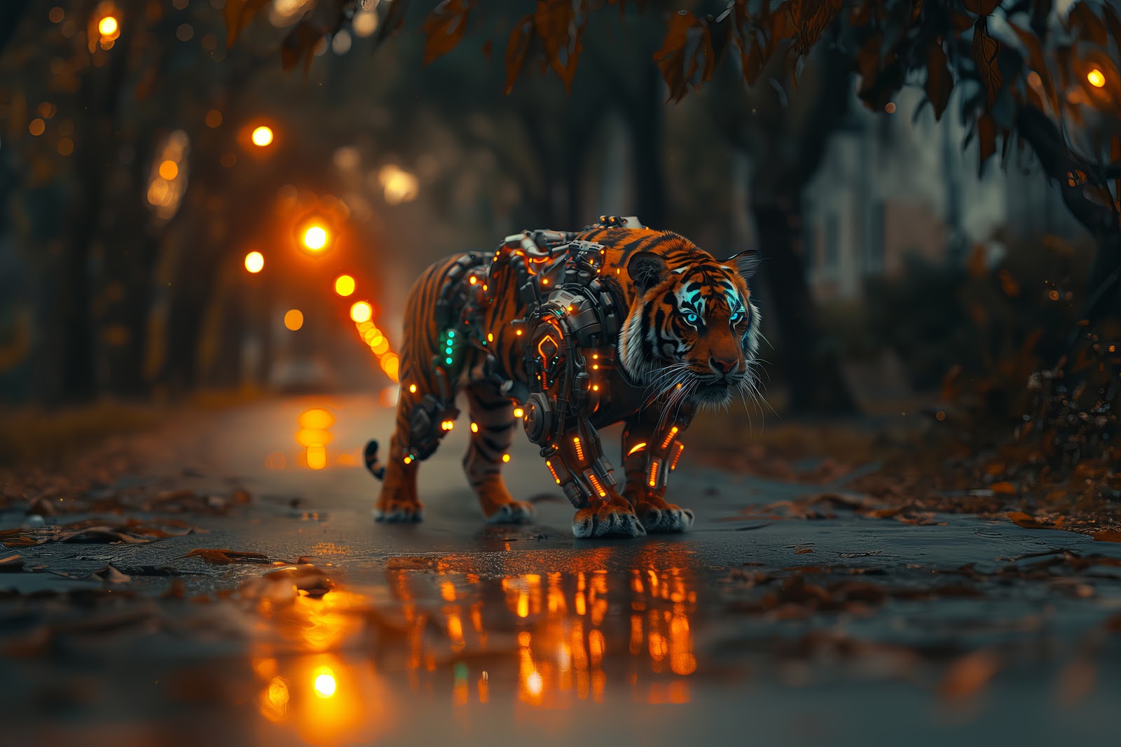 Futuristic half robot tiger