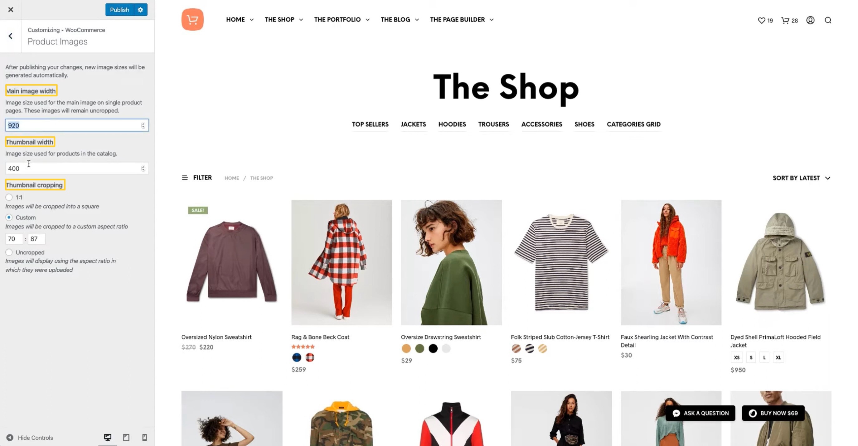 Customizing options under Product Images