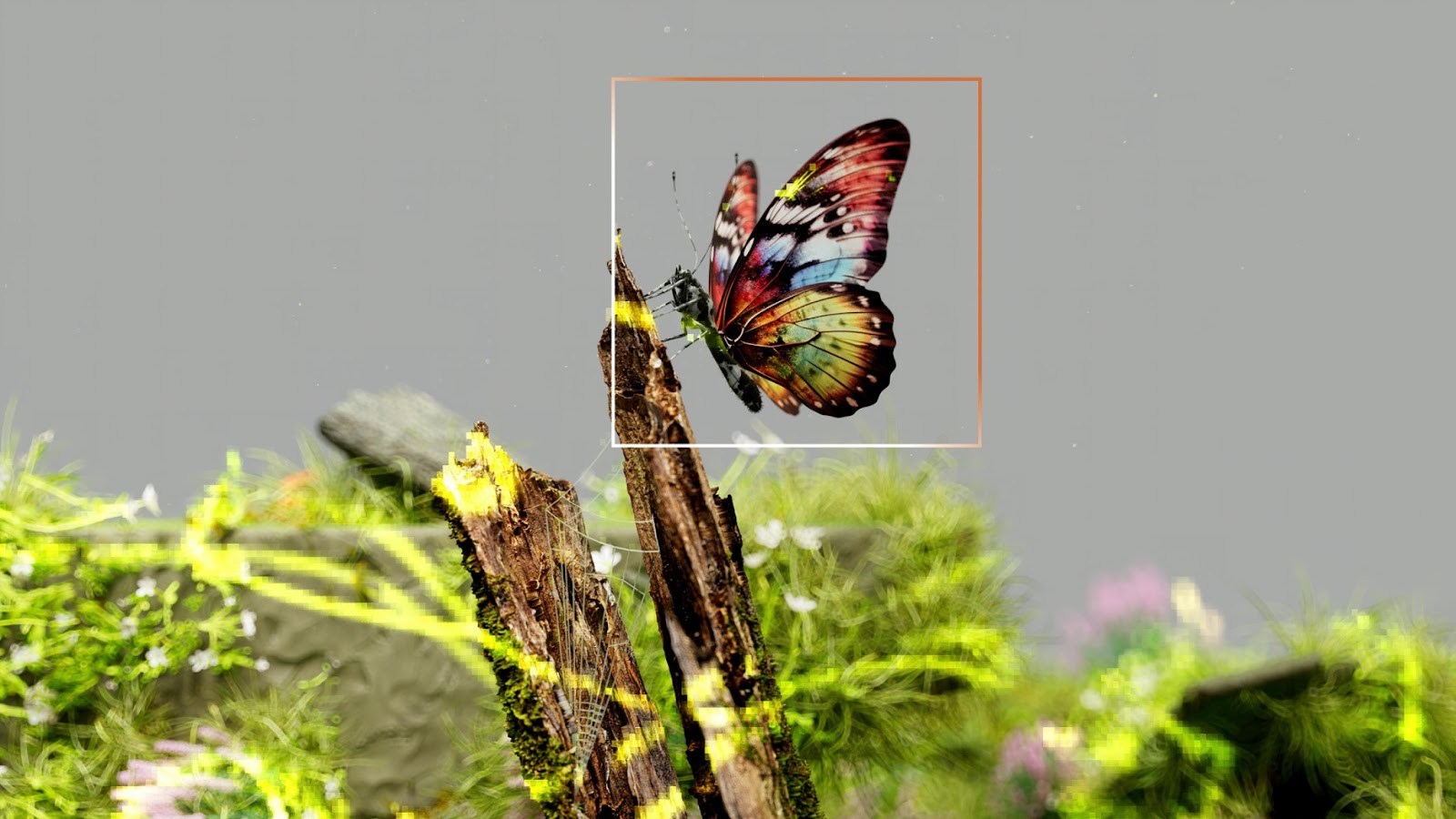 An AI generated image of a butterfly in an ecosystem